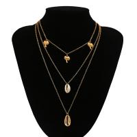 Shell Zinc Alloy Necklace, with Shell, gold color plated, three layers & fashion jewelry & for woman 