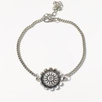 Zinc Alloy Anklet, Flower, antique silver color plated, Double Layer & fashion jewelry & for woman, 190mm 