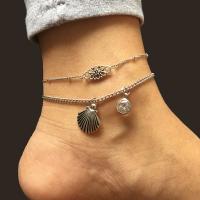 Zinc Alloy Anklet, with Opal, Shell, antique silver color plated, 2 pieces & fashion jewelry & for woman Inch 