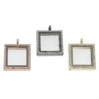 Glass Zinc Alloy Pendants, with Glass, Squaredelle, plated, It could be opened and beads could be put inside. & with rhinestone Approx 4mm 
