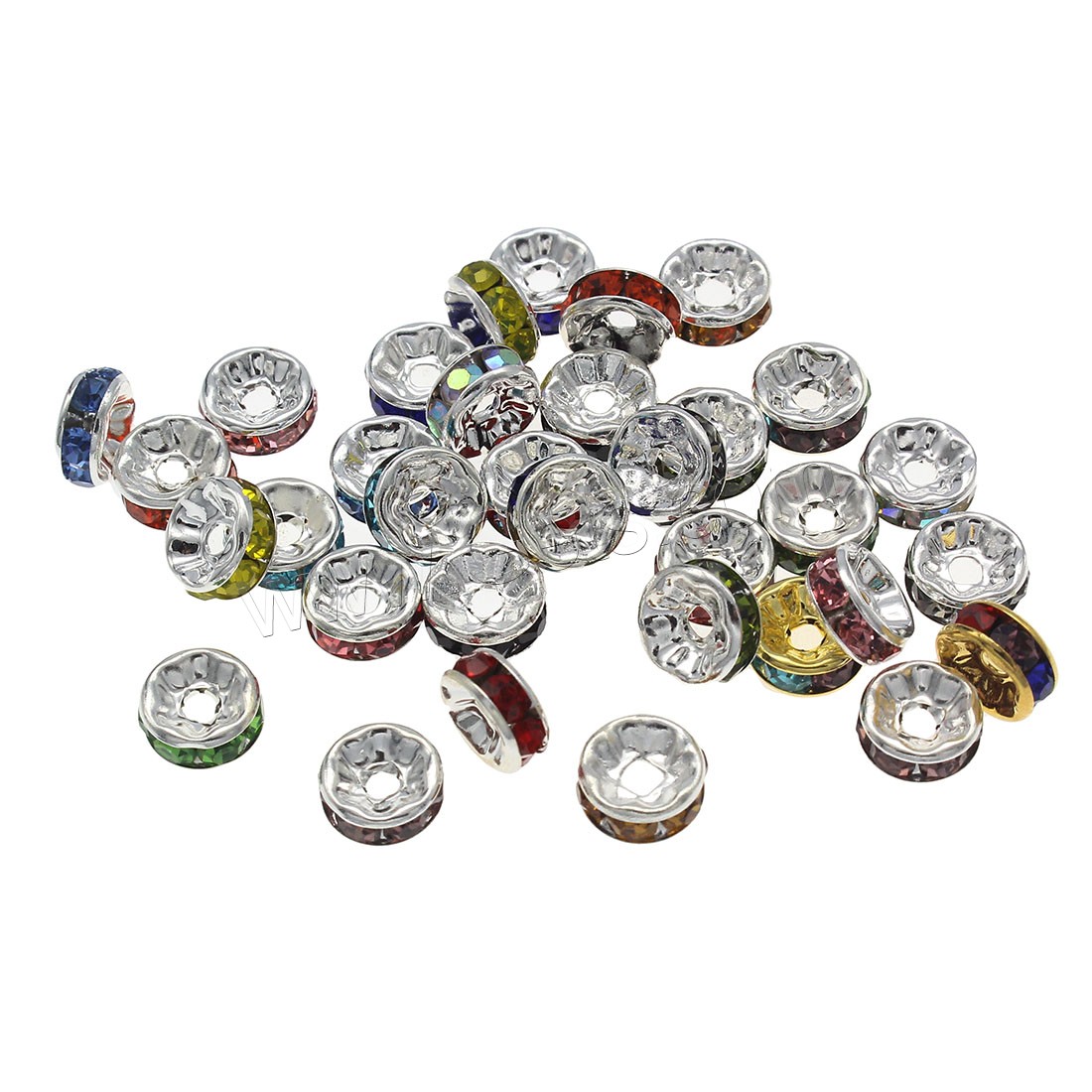 Rhinestone Brass Beads, Round, plated, fashion jewelry & DIY & different size for choice & with rhinestone, more colors for choice, Hole:Approx 1.7mm, 1000PCs/Bag, Sold By Bag