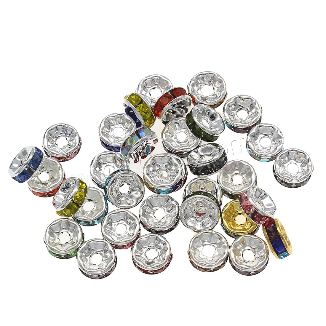 Rhinestone Brass Beads, Round, plated, fashion jewelry & DIY & different size for choice & with rhinestone, more colors for choice, Hole:Approx 1.7mm, 1000PCs/Bag, Sold By Bag