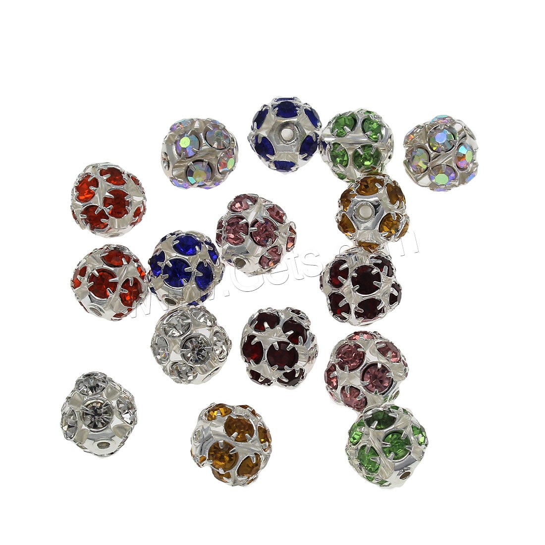 Rhinestone Brass Beads, Round, silver color plated, Mini & fashion jewelry & DIY & different size for choice & with rhinestone, more colors for choice, Hole:Approx 1.3mm, 200PCs/Bag, Sold By Bag