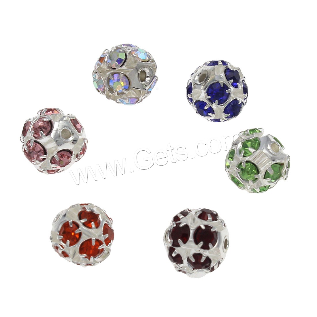 Strass Messing Perlen, rund, silberfarben plattiert, Mini & Modeschmuck & DIY & verschiedene Größen vorhanden & mit Strass, keine, Bohrung:ca. 1.3mm, 200PCs/Tasche, verkauft von Tasche