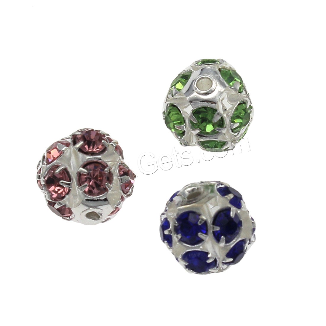 Rhinestone Brass Beads, Round, silver color plated, Mini & fashion jewelry & DIY & different size for choice & with rhinestone, more colors for choice, Hole:Approx 1.3mm, 200PCs/Bag, Sold By Bag