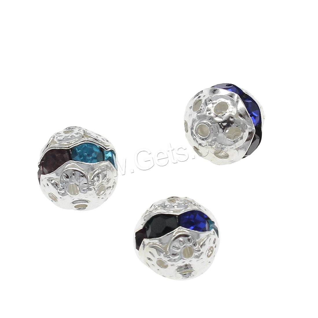 Strass Messing Perlen, rund, silberfarben plattiert, Mini & Modeschmuck & DIY & verschiedene Größen vorhanden & mit Strass, Bohrung:ca. 1.3mm, verkauft von Tasche