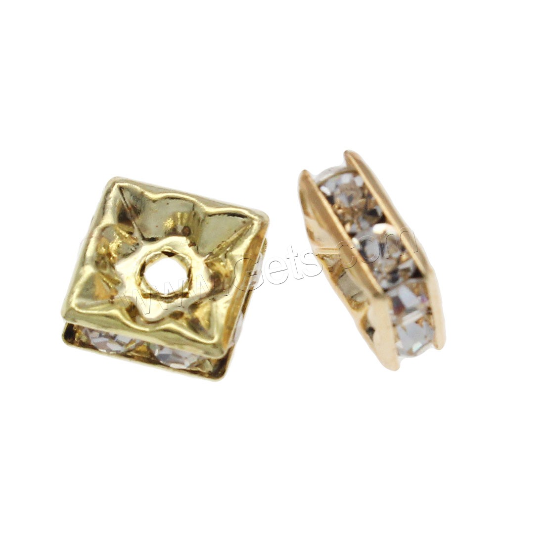 Rhinestone Brass Beads, metal, Cuadrado, chapado, Joyería & Bricolaje & diverso tamaño para la opción & con diamantes de imitación, más colores para la opción, agujero:aproximado 1.5mm, Vendido por Bolsa