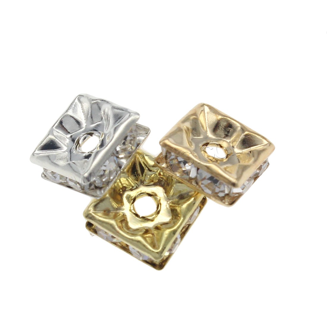Rhinestone Brass Beads, metal, Cuadrado, chapado, Joyería & Bricolaje & diverso tamaño para la opción & con diamantes de imitación, más colores para la opción, agujero:aproximado 1.5mm, Vendido por Bolsa