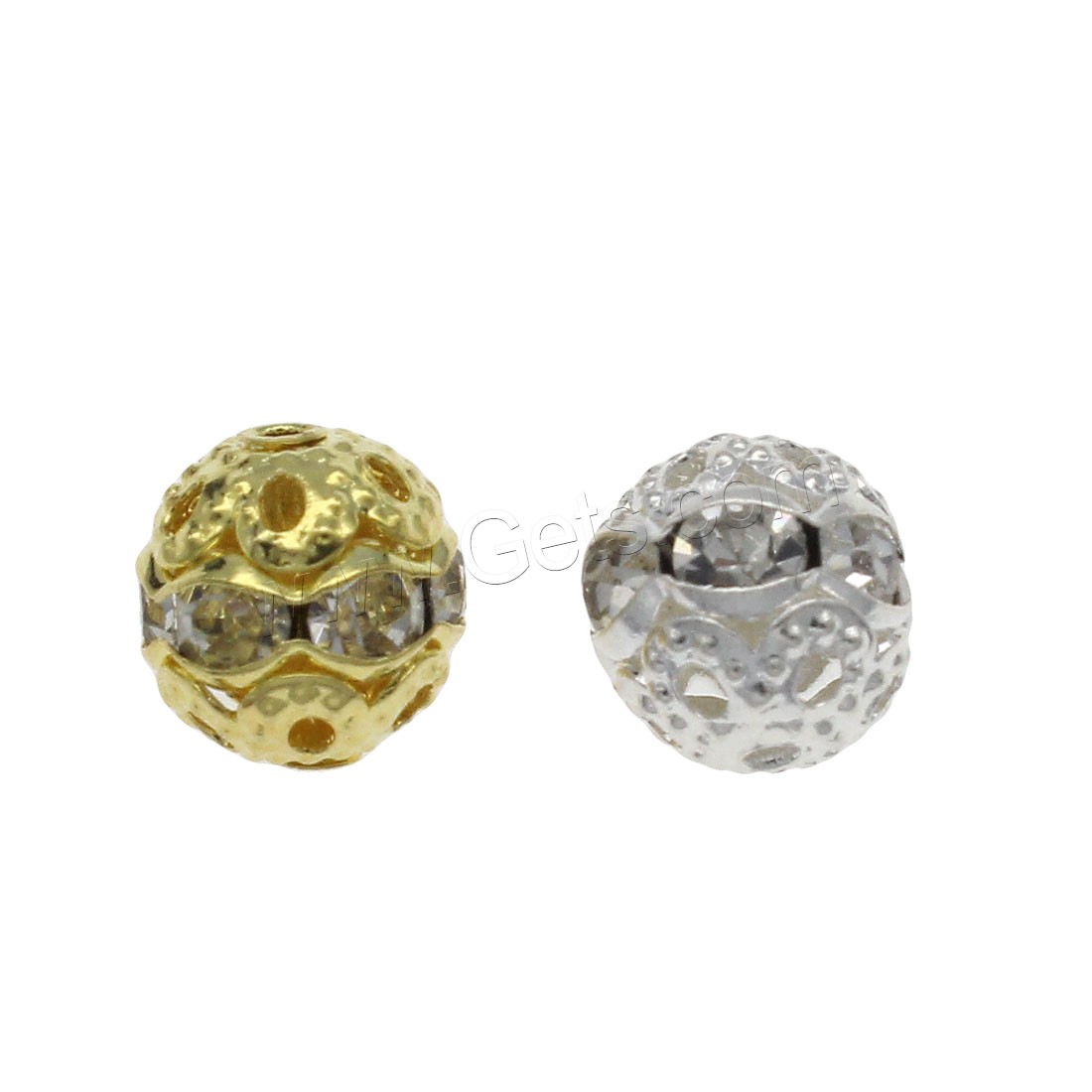 Rhinestone Brass Beads, Round, plated, fashion jewelry & DIY & different size for choice & with rhinestone, more colors for choice, Hole:Approx 1.2mm, Sold By Bag