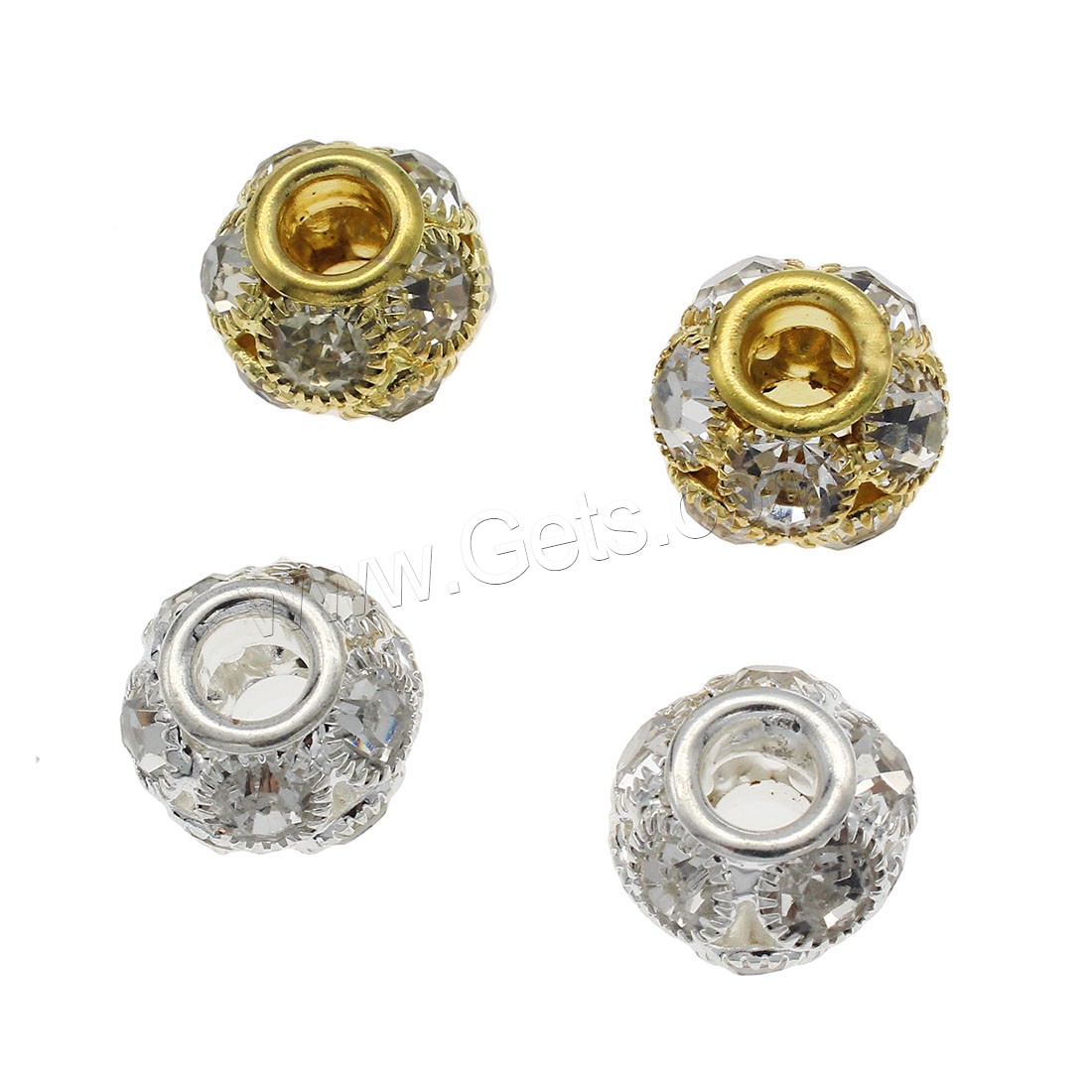 Rhinestone Brass Beads, Round, plated, fashion jewelry & DIY & different size for choice & with rhinestone, more colors for choice, Sold By Bag