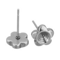 304 Stainless Steel Earring Stud Component, Flower, polished, vintage & fashion jewelry & DIY, original color 0.5mm,4mm 