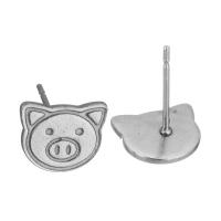 304 Stainless Steel Earring Stud Component, Pig, polished, vintage & fashion jewelry & DIY, original color 0.5mm 