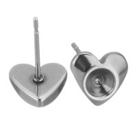 304 Stainless Steel Earring Stud Component, Heart, polished, vintage & fashion jewelry & DIY, original color 0.5mm,3.5mm 
