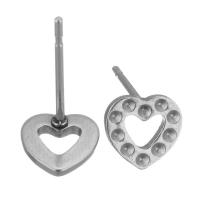 304 Stainless Steel Earring Stud Component, Heart, polished, vintage & fashion jewelry & DIY, original color 0.5mm,0.5mm 