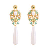 Zinc Alloy Drop Earring, with Crystal & Plastic Pearl, gold color plated & for woman & enamel & with rhinestone, 85mm,60*18mm 