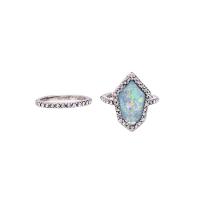 aleación de zinc anillo, con Ópalo, chapado en color de plata, para mujer & con diamantes de imitación, 17*22mm, tamaño:7, 2PCs/Bolsa, Vendido por Bolsa