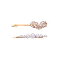 Zinc Alloy Hair Slide, with Plastic Pearl, gold color plated, 2 pieces & for woman, 70mm,65mm 