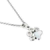 Titanium Steel Pendant, with White Shell, Bear Paw, plated, cute & fashion jewelry & micro pave cubic zirconia 19*17mm 