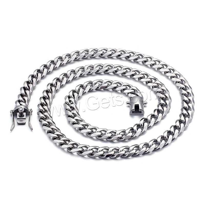 Titanium Steel Jewelry Set, bracelet & necklace, plated, 2 pieces & Unisex & different size for choice & curb chain, more colors for choice, Length:Approx 8 Inch, Approx 29.9 Inch, Sold By Set