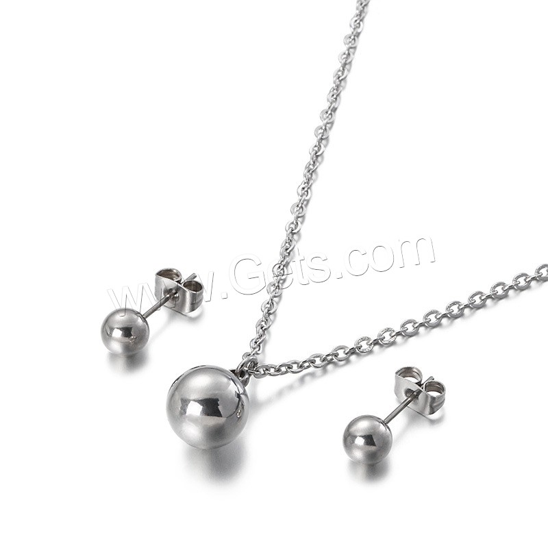 Titanium Steel Jewelry Set, Stud Earring & necklace, Round, 2 pieces & different size for choice & oval chain & for woman, original color, Length:Approx 17.7 Inch, Sold By Set