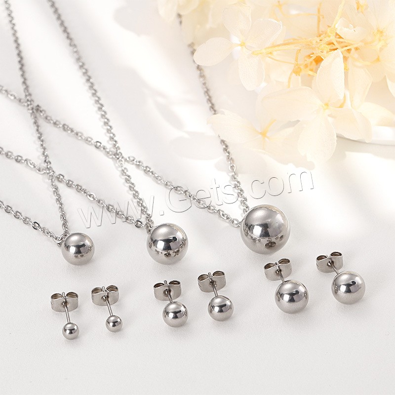 Titanium Steel Jewelry Set, Stud Earring & necklace, Round, 2 pieces & different size for choice & oval chain & for woman, original color, Length:Approx 17.7 Inch, Sold By Set