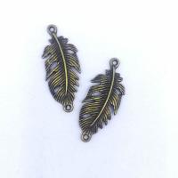 Zinc Alloy Charm Connector, Feather, antique bronze color plated, vintage & DIY & 1/1 loop Approx 1mm 