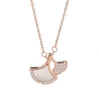Cubic Zircon Micro Pave Sterling Silver Necklace, 925 Sterling Silver, with White Shell, Ginkgo Leaf, plated, fashion jewelry & micro pave cubic zirconia & for woman Approx 16.9 Inch 