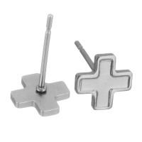 Stainless Steel Earring Stud Component, 304 Stainless Steel, Cross, polished, durable & DIY, original color 0.5mm 