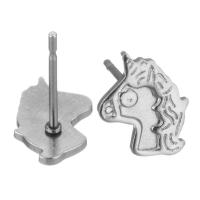 Edelstahl Ohrring Stecker, 304 Edelstahl, Pferd, poliert, nachhaltiges & DIY, originale Farbe, 7x8x12mm,0.5mm, verkauft von PC