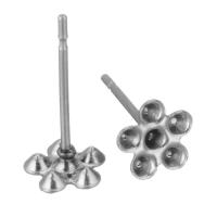 Stainless Steel Earring Stud Component, 304 Stainless Steel, Flower, polished, DIY, original color 0.5mm,1.5mm 