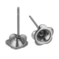 Stainless Steel Earring Stud Component, 304 Stainless Steel, Flower, polished, durable & DIY, original color 0.5mm,3.5mm 