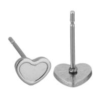 Stainless Steel Earring Stud Component, 304 Stainless Steel, Heart, polished, durable & DIY, original color 0.5mm 
