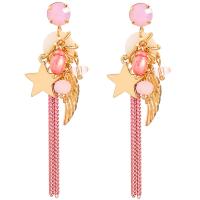 Zinc Alloy Tassel Earring, with Glass Beads & White Shell & Plastic Pearl, gold color plated & for woman & with rhinestone, 62mm 