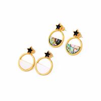 Brass Drop Earring, with Shell, pentagram, gold color plated, cute & fashion jewelry & for woman & enamel 25*17mm 