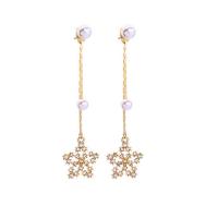 Zinc Alloy Drop Earring, with Plastic Pearl, Star, gold color plated, vintage & fashion jewelry & for woman & with rhinestone, 60mm 