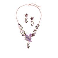 Rhinestone Zinc Alloy Jewelry Set, earring & necklace, rose gold color plated, for woman & enamel & with rhinestone, 460mm,50mm .4 Inch 