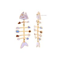 Enamel Zinc Alloy Drop Earring, Fish Bone, gold color plated, cute & fashion jewelry & for woman, 48*23mm 