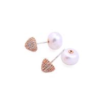 Brass Stud Earring, with Plastic Pearl, plated, Mini & fashion jewelry & for woman & with rhinestone 17*7mm 