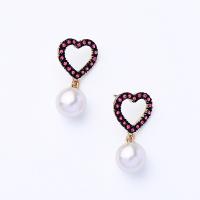 Zinklegierung Tropfen Ohrring, mit Kunststoff Perlen, Herz, plattiert, Modeschmuck & für Frau & mit Strass, 35*18mm, verkauft von Paar