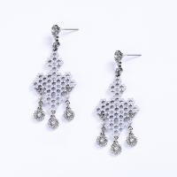 Zinklegierung Tropfen Ohrring, mit Kunststoff Perlen, silberfarben plattiert, Modeschmuck & für Frau & mit Strass, 60*24mm, verkauft von Paar