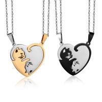 Titanium Steel Couple Pendant, Cat, plated, 2 pieces & cute & fashion jewelry & Unisex & for couple 