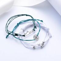 Cotton Fabric Bracelet, with Zinc Alloy, platinum color plated, three pieces & adjustable & for woman Approx 6.3-8.6 Inch 
