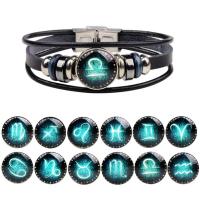PU Leather Bracelet, with Glass & Stainless Steel, Zodiac symbols jewelry & Unisex & luminated & decal Approx 7.5 Inch 
