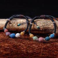 Lava Bead Bracelet, with PU Leather Cord, Round, fashion jewelry & folk style & adjustable & for woman Approx 7.5 Inch 