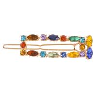 Zinc Alloy Hair Slide, gold color plated & for woman & with rhinestone 