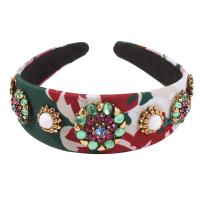 Zinc Alloy Hair Band, with Cloth, gold color plated, for woman & with rhinestone, green 
