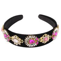 Zinc Alloy Hair Band, with Pleuche, gold color plated, vintage & for woman & with rhinestone, black 