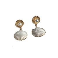 Zinc Alloy Drop Earring, with ABS Plastic Pearl & Shell, Shell, gold color plated, Mini & fashion jewelry & for woman 