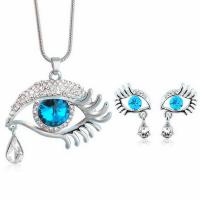Zinc Alloy Jewelry Set, earring & necklace, Eye, silver color plated, Korean style & snake chain & for woman & with cubic zirconia 