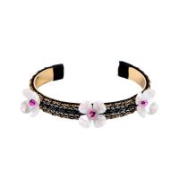 Zinc Alloy Cuff Bangle, with Silk & Acrylic, Flower, gold color plated, for woman & with rhinestone, 60mm 